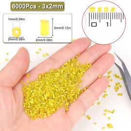 Yholin 6000pcs Bugle Beads, Yellow Embroidery Tube Beads for Jewelry Making, Small Short Beads for Craft DIY Bracelet Necklaces Supplies, 3x2mm