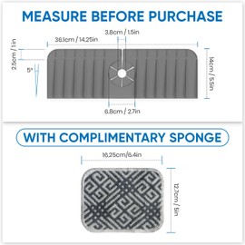 AAROO 14 inch Faucet Mat for Kitchen Sink with Reusable Multi-Purpose Dish Washing Scrubber, 5° Slope Premium Kitchen Sink Splash Guard, Fast Self-Draining Silicone Kitchen Sink Faucet mat (Grey)