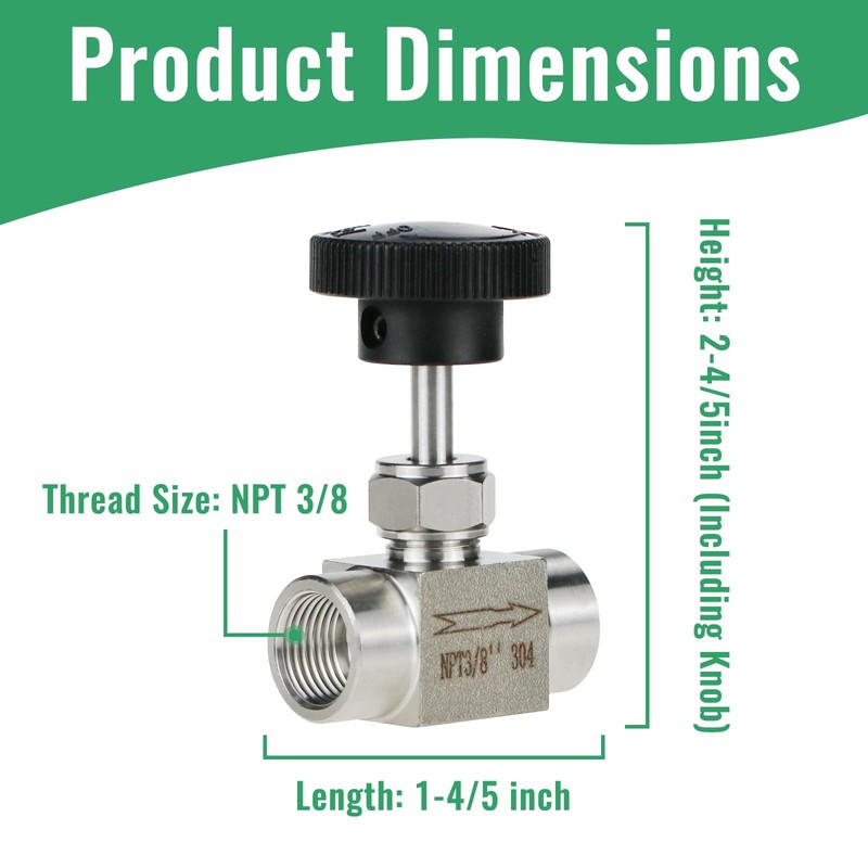 Angry Pony 3/8 Needle Valve, Stainless Steel 304 Needle Valve