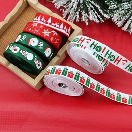 Liobelon 30 Yards Christmas Ribbon for Crafts, Christmas Ribbon Wired for Gift Wrapping Wedding Party Hair Bow Clips DIY Crafts Decoration White Red and Green(6 Rolls)