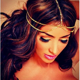 DeniferyMakeup - Diadema para novia, estilo bohemio, color plateado y dorado, Dorado