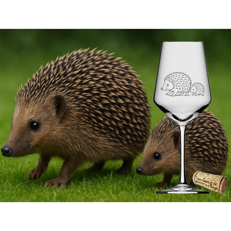 eXODA Weinglas Gravur Igel mit Igelkind - spülmaschinenfest niedliche Tiere