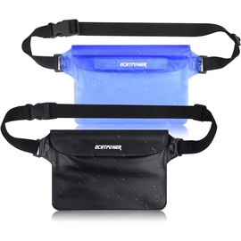 2-Pack Waterproof Pouch Bag with Waist Strap, Waterproof Fanny Pack, Dry Bag with Adjustable Belt for Beach Bulk Swimming Kayaking Floating Boating Fishing Hiking Pool Water Park - Color: Black and blue
