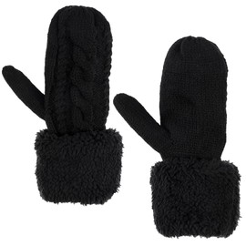 Tikplus Mittens Warm, Thick Wool Mittens Full Finger, Gloves Women with Fuzzy Cuffs, Winter Gloves Warmer Insulated Windproof, Fleece Knitted Thermal Mittens for Winter Outdoor Cycling (Black)
