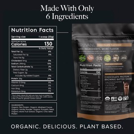 Truvani Truvani Vegan Pea Protein Powder | Chocolate | 20g Organic Plant Based Protein | 18 Servings | Keto | Gluten & Dairy Free | Low Carb | No Added Sugar