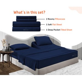 SGI bedding Adjustable Split Head Flex Top King 39" Microfiber Sheet Set – Ultra Soft, Cooling & Deep Pocket 15” Fitted, 4-Piece Breathable & Durable Bedding Set for Split King Beds -Navy Blue