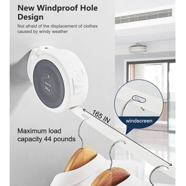 Olwear Retractable Clothesline Indoor Outdoor Clothes Drying Rack, Laundry Racks for Drying Clothes, with Wind-Proof Holes, Family Wall Mounted Drying Rack, Stretches 165 in, Supports 44 lbs (White)