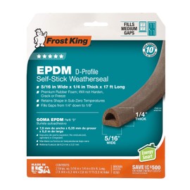 Frost King P D-Section Rubber Self-Stick Weatherseal Tape, 5/16" W, 1/4" T, 17 ft L, Brown
