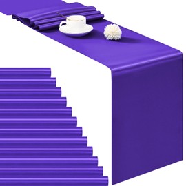 12 Pack Purple Satin Table Runner 12×72 Inch Long Bright Silk Table Runner for Wedding,Party,Banquet,Events,Graduations Decoration fit Rectangular and Round Table