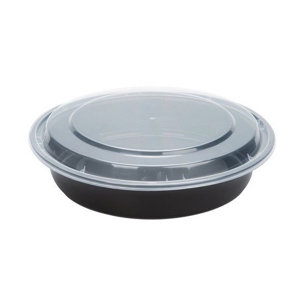 Kari-Out MT0940B 48oz. Round Black Microwaveable Plastic Container with Clear