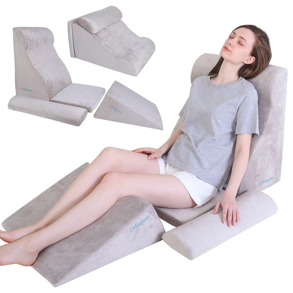 URBLAPOW UP-Ⅲ Wedge Pillow - Bed Wedge Pillow，Post Surgery Foam Pillow for Back, Neck and Leg Pain Relief， for Back and Legs Support，Reading Pillow ，Helps with Acid Reflux ，Gray