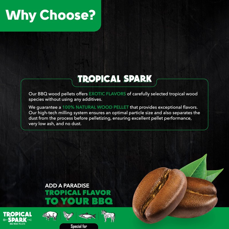 Tropical Spark Wood Pellets | Perfect for BBQ, Smoking, Grilling,