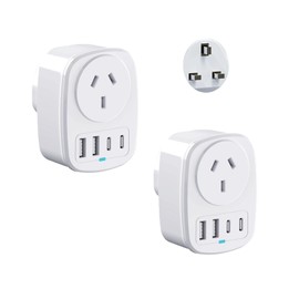AU to UK Travel Adapter 2pcs, Autralia to UK Travel Plug with 4 USB Ports(2 USB C), Type G Travel Converter for AUS to Qatar Ireland Hong Kong England Scotland Kenya Dubai London British