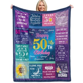 Xinvery 50th Birthday Gifts Blanket for Her, 50th Birthday Decorations Blanket for Women Men 50 Year Old Birthday Gifts Ideas for Sister Friend Wife Husband Throw Blankets 50" x 60"