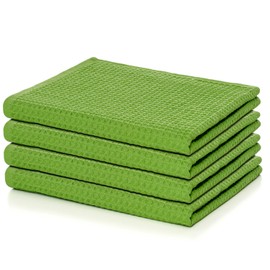 Lycia Home Dishcloths, 100% Turkish Cotton Dish Towels, Waffle Pattern Hand Towels, 12"x12" Premium Towels for Kitchen, Ultra Soft & Absorbent Washcloths, 4 Packs Reuseable Lint Free (Moss Green)
