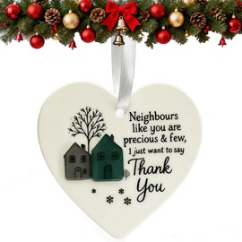 Thank You Neighbours Heart - Shaped Ornament,2026 Neighbor Christmas Ornaments,Ceramics Heart-Shaped Sea Glass Hanging Pendant,Neighbours Like You are Precious & Few Appreciation Gifts (1)