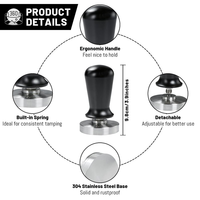 Yolococa 58mm Calibrated Pressure Tamper for Coffee and Espresso Black