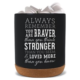 Elanze Designs Braver Stronger Black X-Large Cork Bottom, Kitchen Counter, Ceramic Stoneware, Coffee, Tea and Hot Chocolate, Machine Brewing, K Capsule Pod Cup, Organizer, Jar, Crock, Holder