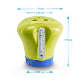 Pool Dosing Float with Thermometer Light Green Large Chlorine Dispenser for ChlorTabs, Bromine and Oxygen Tabs