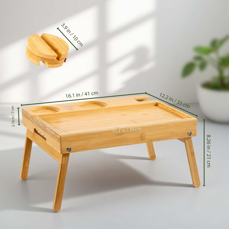 Lavievert 2-in-1 Bed & Couch Arm Tray, Bamboo Sofa Clip