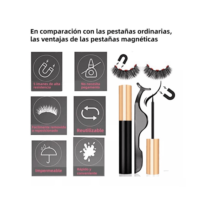 Kit de Pestañas Magnéticas 3d Impermeables 10 Pares
