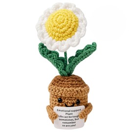 MLZTINGR Handgemachte gehäkelte Blumen Pflanze im Blumentopf – Strick-Gänseblümchen & Sonnenblumen Kunstpflanze als Geschenk für Frauen, Familie, Freunde – Abschiedsgeschenk, Deko für Büro und Auto