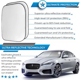 EzyShade Windshield Sun Shade with Shield-X Reflective Technology. See Size-Chart with Your Vehicle. Foldable 2-Piece Car Sunshades Reflect UV Sun and Heat and Protect Your Car. Standard (Medium) Size