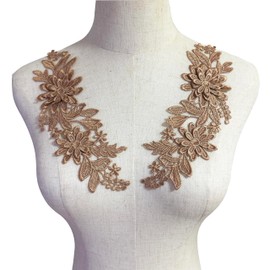 MMvolesy Brown 1 Pair Bridal Lace Flower Wedding Dress Patch Embroidered Sew for Costume Dress Decor Patch Sewing Applique Crafts DIY Patch Clothing Accessories 9inch*3inch