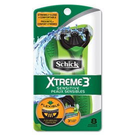 Schick Xtreme 3 Blade Sensitive Skin Disposable Razor for Men, Pack of 8