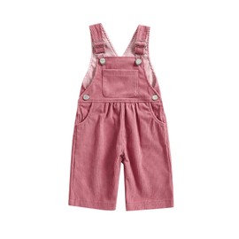 KMBANGI Toddler Baby Boy Girl Bib Overalls Solid Color Corduroy Suspender Pants One Piece Straps Trousers Fall Bottom Outfit (Pink, 18-24 Months)