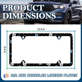 Flower License Plate Frame - 2 PCS Cute White Blue Flower Floral License Plate Holder, Rust-Proof Stainless Steel License Plate Cover Decoration with Screws Caps for Standard Us 12x6 Inch
