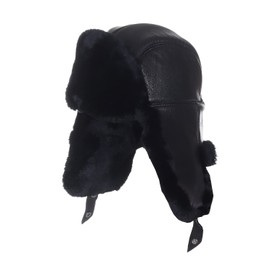 Harrys-Collection Pilot hat made from the finest nappa leather with rabbit fur, black