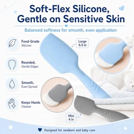 4-Pack Diaper Cream Spatula – Soft-Flex Silicone Butt Spatula for Babies, 2 Large & 2 Mini with Travel Case, Gentle Yet Firm Tip for Smooth, Even Diap