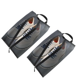 Minicoco 2 Piece Travel Shoe Bags Dustproof Storage Bags Lightweight Portable Zipper Bag Sneaker Bags Travel Shoe Bags for Packing（Black