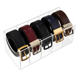 Acrylic 5 Compartments Container Storage Holder, Belt Organizer, Clear Display Case for Closet Tie and Bow Tie