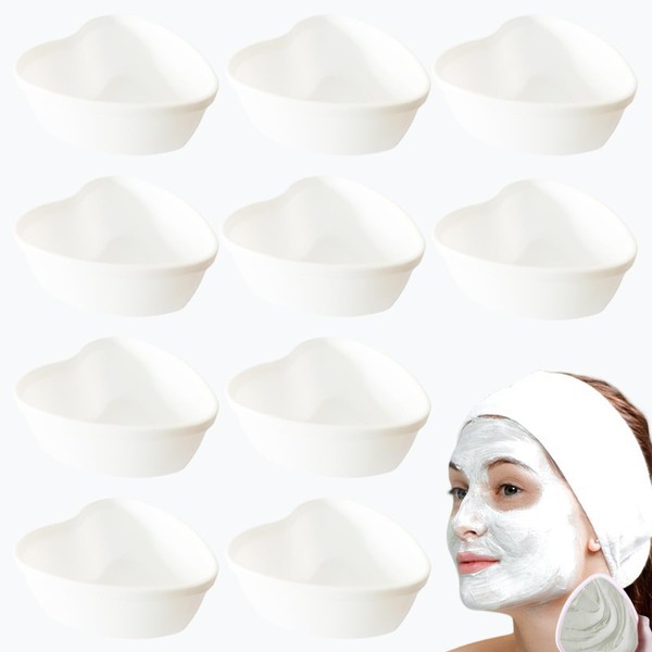 Rowcay 10 Sets Plastic Heart-Shaped Facial Mask Mixing Bowl with