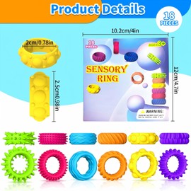 Fidget Toys Kids Sensory Rings, 18 Pack Fidget Ring Sensory Toys for Kids with Autism, Texture Stress Toys for Kid Autism Calming, Quiet Anxiety Fidgets for Classroom, Stocking Stuffers Prize Gift
