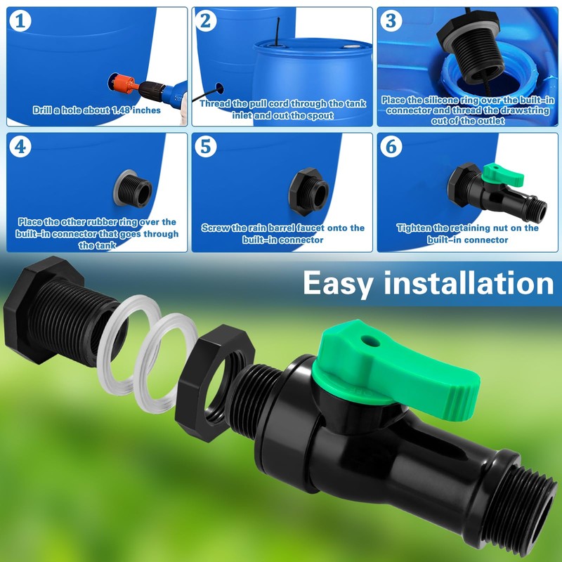 Plastics Rain Barrel Spigot Kit,High Flow Valve Core Water Tank
