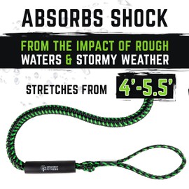 Gradient Fitness Bungee Dock Line (4' - 1 Pack) | Marine Rope Boat Dock Lines Make Docking & Boarding Easy for Jetski, Kayak, Pontoon. Boat Accessories Stretch 4'-5.5'. Mooring Boat Rope Absorbs Shock