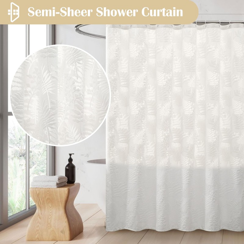 Lameirose Extra Long White Shower Curtain Lace, 72 x 78