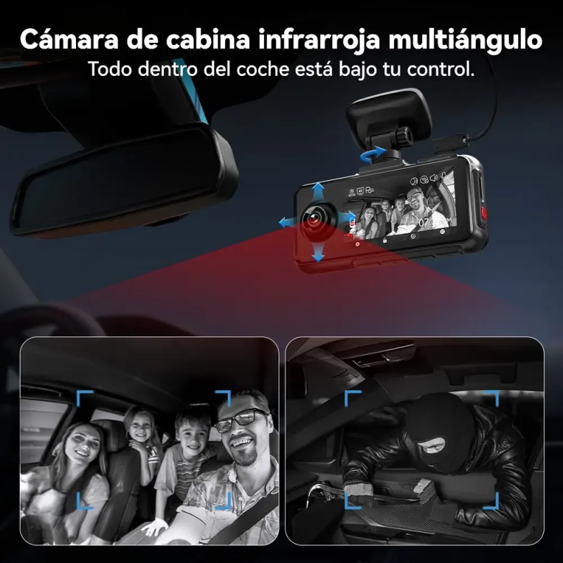 Cámara Redtiger A6 para Auto 4K Triple Cámara Wifi Pantalla