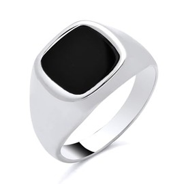 925 Sterling Silver Black ONYX Heavy Signet Ring size M N O P Q R S T U V - MEN'S or LADIES (Q)