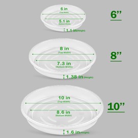 SupKing 6 Pack Plant Saucers (6inch /8inch /10inch),Heavy Sturdy Plant Trays Pot Tray for Indoor Clear Plastic Flower Pot Saucers Thicker Plant Water Drip Trays for pots(6" 8" 10")