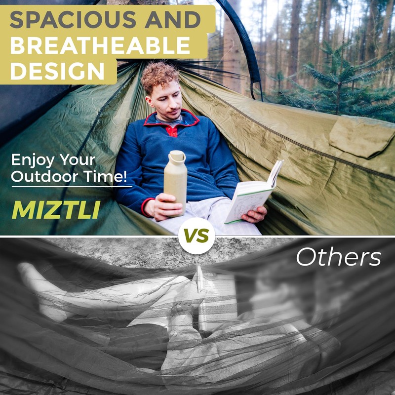 Miztli Camping Hammock -Portable Hammock w/Spacious Net & Tree Straps