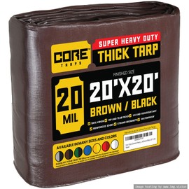 Core Tarps Extreme Heavy Duty 20 Mil Tarp Cover, Waterproof, UV Resistant, Rip and Tear Proof, Poly Tarpaulin with Reinforced Edges for Roof, Camping, Patio, Pool, Boat (Brown/Black 20′ X 20′)
