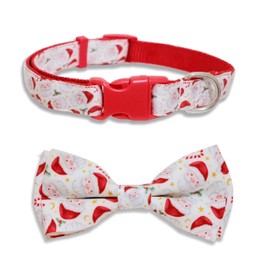 Christmas Dog Bow Tie Collar, Winter Holiday Santa Clause Collar for Large Medium Small Pets Puppies (Small-(11"-17") Neck * 5/8" Wide, Santawhite)