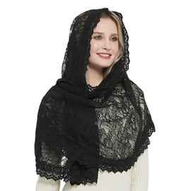 Leimandy Black Veil Mantilla - Soft Scarf, Ivory Lace, Catholic Chapel Veil V31