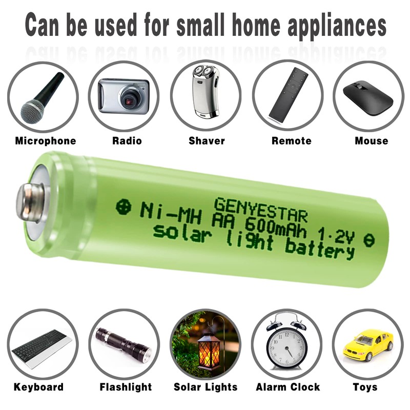 GENYESTAR AA Solar Light Rechargeable Batteries NIMH 600mAh 1.2V Double