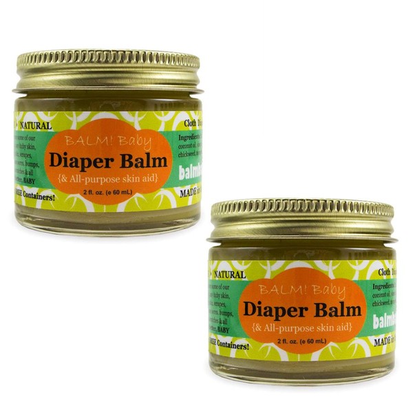 BALM! Baby Diaper Balm - Organic Diaper Rash Cream – Cloth Diaper Rash Cream Balm | Multipurpose Skin Aid | Natural – Vegan - Herbal | Rash Ointment for Infants Kids | Plastic Free (2-Pack)