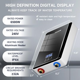 Instant Electric Water Heater 240V 6.5kW.Tankless Water Heater for Kitchen with Self Modulating Technology.Tankless On Demand Water Heater.Electric Hot Water Heaters for Sink.Overheating Protection.